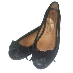 Coach Sarah Black Leather C Logo Ribbon Bow Accent Slip On Flats Size 7.5
